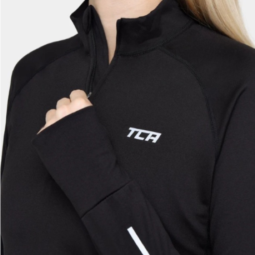 TCA Women's Small Black Performance Quarter-Zip Winter Run Exercise Runners Top